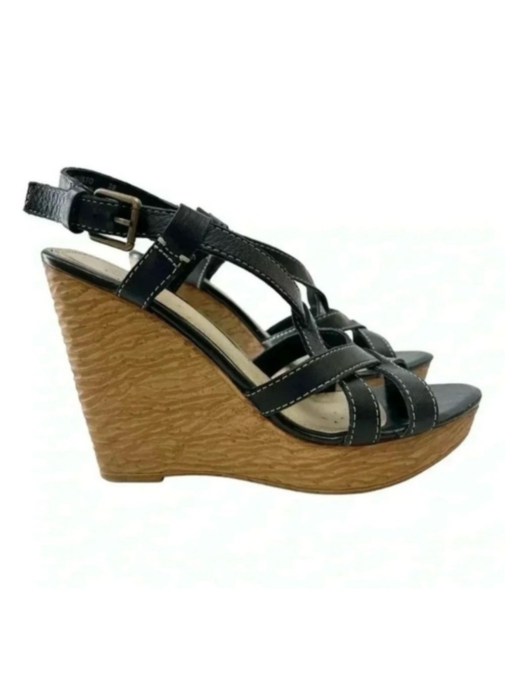 Aldo Wedge Sandals Strappy Platform Slingbacks Black Size EU38 US 7.5